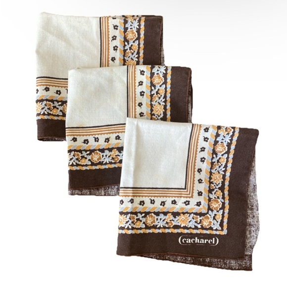 Set of 3 Cacharel Cloth Napkins Brown Beige Floral Square Fabric Boho- Used - Picture 1 of 6